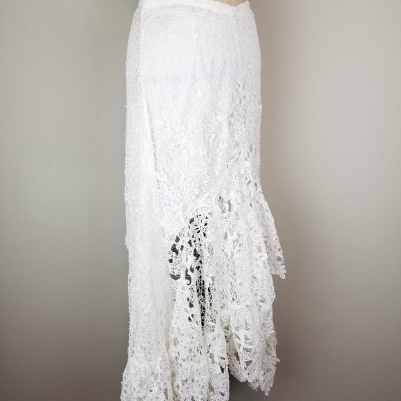 Beautiful Boston Proper White Crochet Ruffled Lace High Low Skirt Ladies Size 2 - Picture 7 of 9